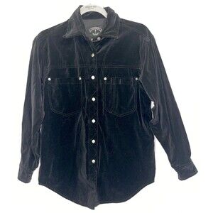 Solutions Original Shirt Black Cotton Velvet Long Sleeve Button Up Women’s Small